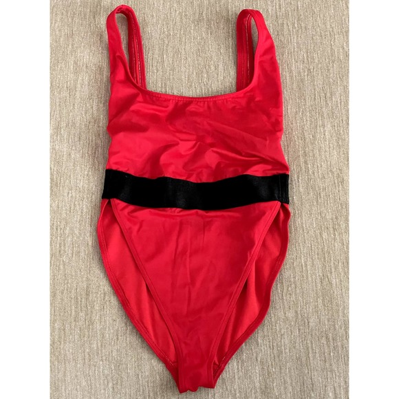 ASOS Fuller Figure High Leg Elastic Waist Red One Piece Swimsuit Size 34G - Picture 3 of 5